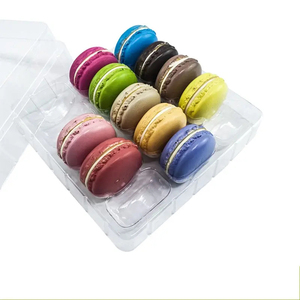 Custom plastic container transparent black Macaron Holder tray 15pcs square food dessert box with lids