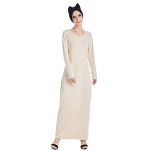 Robe Abaya Simple et Confortable en Polyester Extensible Grande Taille pour Femme Musulmane de Dubaï, Manches Longues, avec Sous-robe Intégrée - Product Image 1
