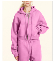 HETH137 Sudadera con capucha de algodón polar corta de 360 g/m² de estilo Y2K vintage a la moda para mujer, con cremallera, logotipo OEM bordado, MOQ bajo