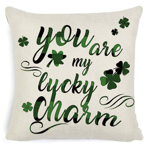 Cotton Linen <b>Cushion</b> Cover Square Sham With Shamrock Charm Pattern <b>For</b> Home Decor St Patrick's Day Pillowcase Washable - Product Image 2