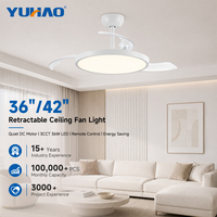 Ventilateur de plafond LED blanc invisible avec télécommande, moteur DC silencieux, pour salon, salle à manger, chambre d'enfant, chambre à coucher, 36 à 42 pouces