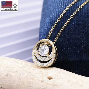 أحجار كريمة تيانيو قلادة مزدوجة الطبقة 18 قيراط من الذهب الخالص مليئة بالذهب الإسترليني Vvs قلادة ماسية من الفضة المويسانيتي للنساء - Product Image 5