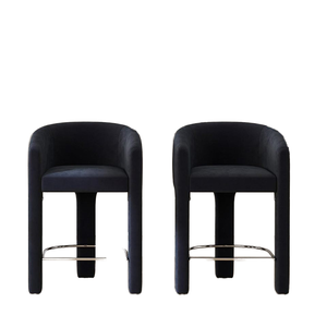 Tabourets de bar modernes de hauteur comptoir 26\" H, <span class=keywords><strong>design</strong></span> baril, tabourets de bar rembourrés pour comptoir de <span class=keywords><strong>cuisine</strong></span>, dossier en velours noir, accoudoirs - Product Image 6
