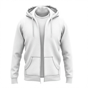 Sweat-shirt gris à capuche zippé pour homme, coupe classique, en coton French Terry, décontracté, pour l'automne, avec poches, tricoté, couleur unie - Product Image 3