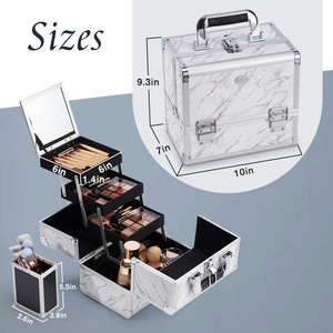 Professional <b>Makeup</b> <b>Case</b> with Mirror Travel <b>Makeup</b> Organizer Box Large 3 Trays Cosmetic Suitcase with Removable Brush Holder - Product Image 6