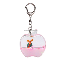 Porte-clés en plastique en forme de pomme rose, rempli de liquide, avec flotteurs en résine Père Noël et renne, confettis scintillants à l'intérieur, idéal pour les cadeaux