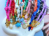 Porte-clés tendance JS en corde tressée style bohème, breloques personnalisées colorées, mini-pendentifs poisson, cerise, coquillage, conque, porte-clés multifonction en gros