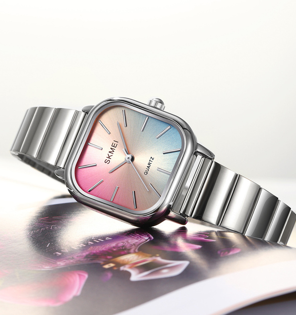 SKMEI 2190 Fashion Hot Sale Luxury Lady Watches Small Girl Square Dial Colorful Rose Gold Stainless Steel Watch