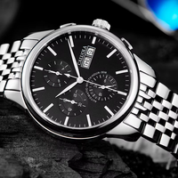 Montre pour homme Caluola, acier inoxydable, analogique, 39 mm, mouvement mécanique entièrement automatique, résistance à l'eau 5 BAR, calendrier