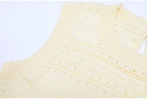 Conjunto de Duas Peças em Tricô Creme para Mulheres, Top Sem Mangas com Peplum e Saia Maxi com Renda, Look de Verão - Product Image 6
