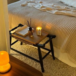<b>Rattan</b> <b>Stool</b> Solid Wood Rectangle Black Walnut Color Bedroom Entryway Storage Minimalist Chair Adult Use - Product Image 1