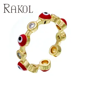 RAKOL YC012 Copper Plated 18K Gold Fashion Devil Eye Geometric Opening Professional Supplier Wholesale Ring