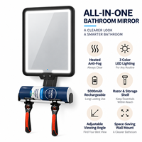Miroir de salle de bain LED chauffant anti-buée MLG prêt à l'emploi avec 3 couleurs de lumière, rechargeable, avec étagère de rangement et support pour rasoir