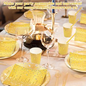 Gold Glitter Paper <b>Plates</b> Napkins Cups <b>Disposable</b> Party Supplies Wedding Birthday Anniversary Decorations - Product Image 4