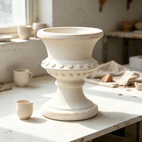 Pot Bunga Resin Klasik Warna Krem Putih Antik dengan Hiasan Relief dan Alas, Buatan Tangan, Dilukis Tangan, untuk Taman Vintage
