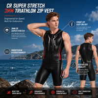 Gilet de Nage Homme 3mm Sans Manches Zippé en Néoprène pour Triathlon – Haut Fluide, Flottabilité et Chaleur