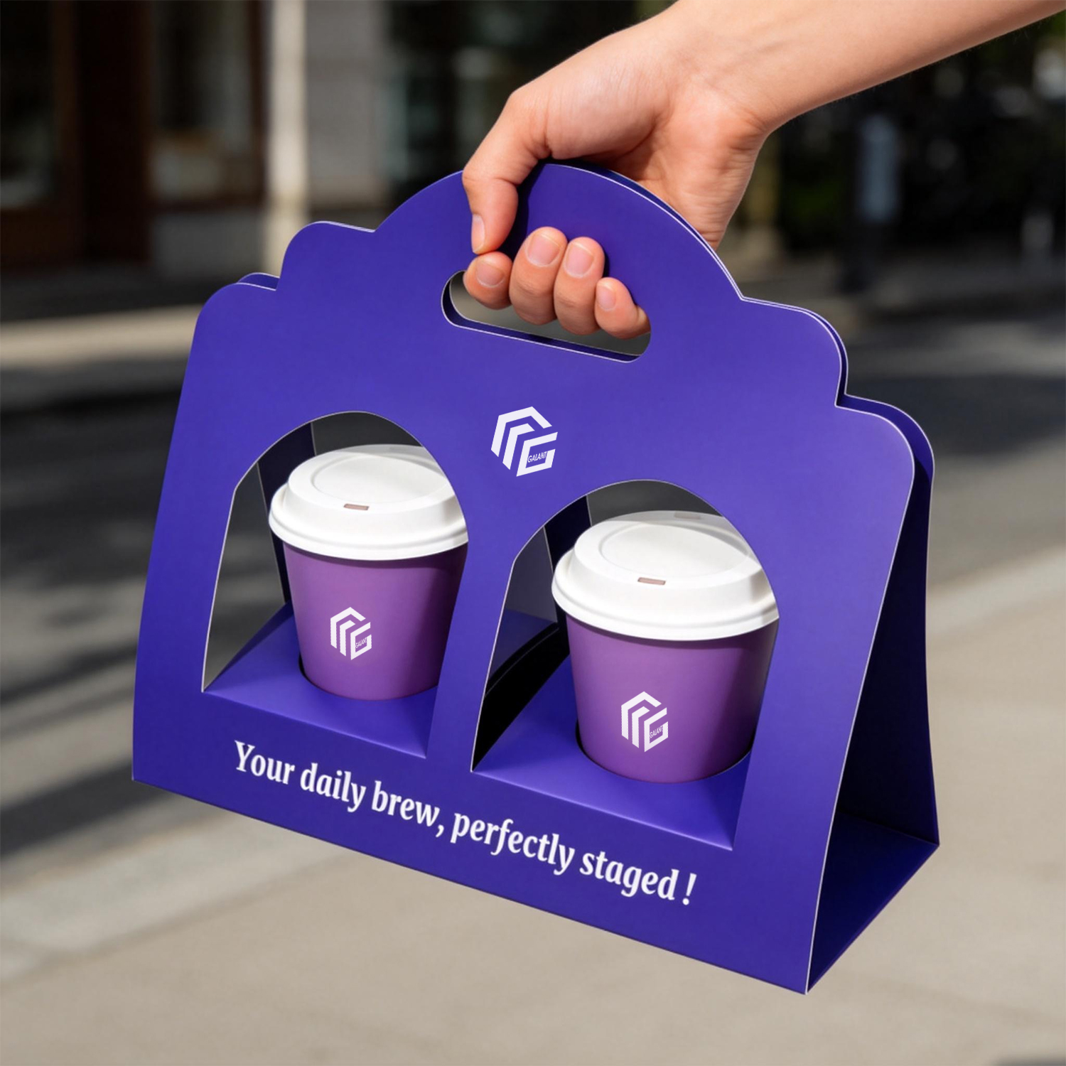 Customized Printed Take Away Cold/hot Drink Kraft Paper Cup Box Disposable Boba Tea Coffee Carrier Paper Cup Holder With Handle
