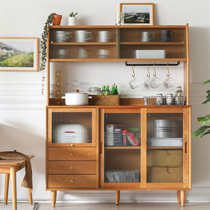 Buffet en bois de cerisier de style japonais, bois massif, 900 mm de hauteur, meuble de rangement pour salon et salle à manger - Product Image 1