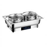 Elektrischer Edelstahl-Chafing-Dish Speisenwärmer-Set mit Doppelbehälter, Digitaler Dampfgarer für Kommerzielle Buffets und Restaurants