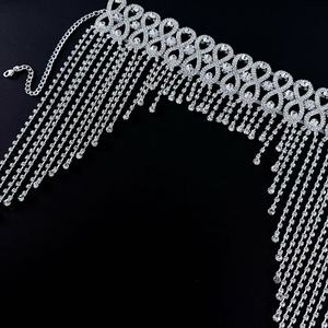 Cadena para la cabeza con borlas de cristal brillante, joyería para la frente con flecos de diamantes de imitación, tocado ajustable para fiestas nupciales y eventos nocturnos - Product Image 6