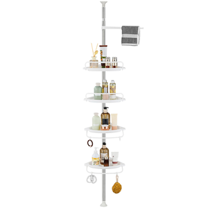 4-Tier Adjustable Tension Pole <b>Corner</b> Shower Caddy No Drilling Rustproof Stainless Steel Organizer Shower Shelf with Holder - Product Image 1