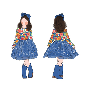 Vestito da bambina Little Glow Kid, nuovo design personalizzato, in fibra di proteine del latte, a maniche lunghe, con gonna a fiori, in tulle brillante. - Product Image 2