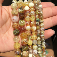 Vente en gros de perles en pierre d'agate de feu marron de 6/8/10 mm, lisses et rondes, pour la fabrication de bijoux DIY, bracelets