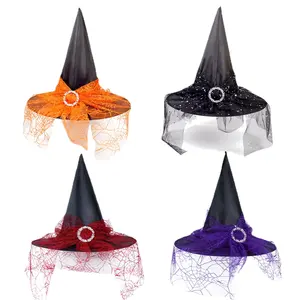 Шляпа ведьмы, украшение для Хэллоуина, реквизит для взрослых, детская сетчатая головная убор из полиэстера, модная забавная шляпа для вечеринки
