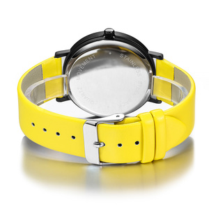 Reloj unisex minimalista con pantalla creativa de tres manecillas, caja delgada de 6,5 mm, resistente al agua hasta 3 ATM, correa de cuero PU, reloj de pulsera de cuarzo - Product Image 4