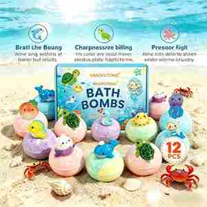 Set de 12 Bombas de Baño con Forma de Animales Marinos para Niños y Niñas, Bolas de Baño Efervescentes con Aroma Natural y Mini Figuras de Animales Marinos - Product Image 3