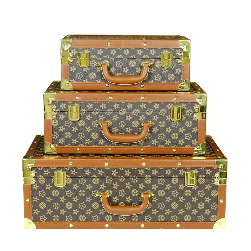 メーカーコーヒーレザー木製スーツケース展示ホールディスプレイ装飾品ヴィンテージ装飾ボックス
