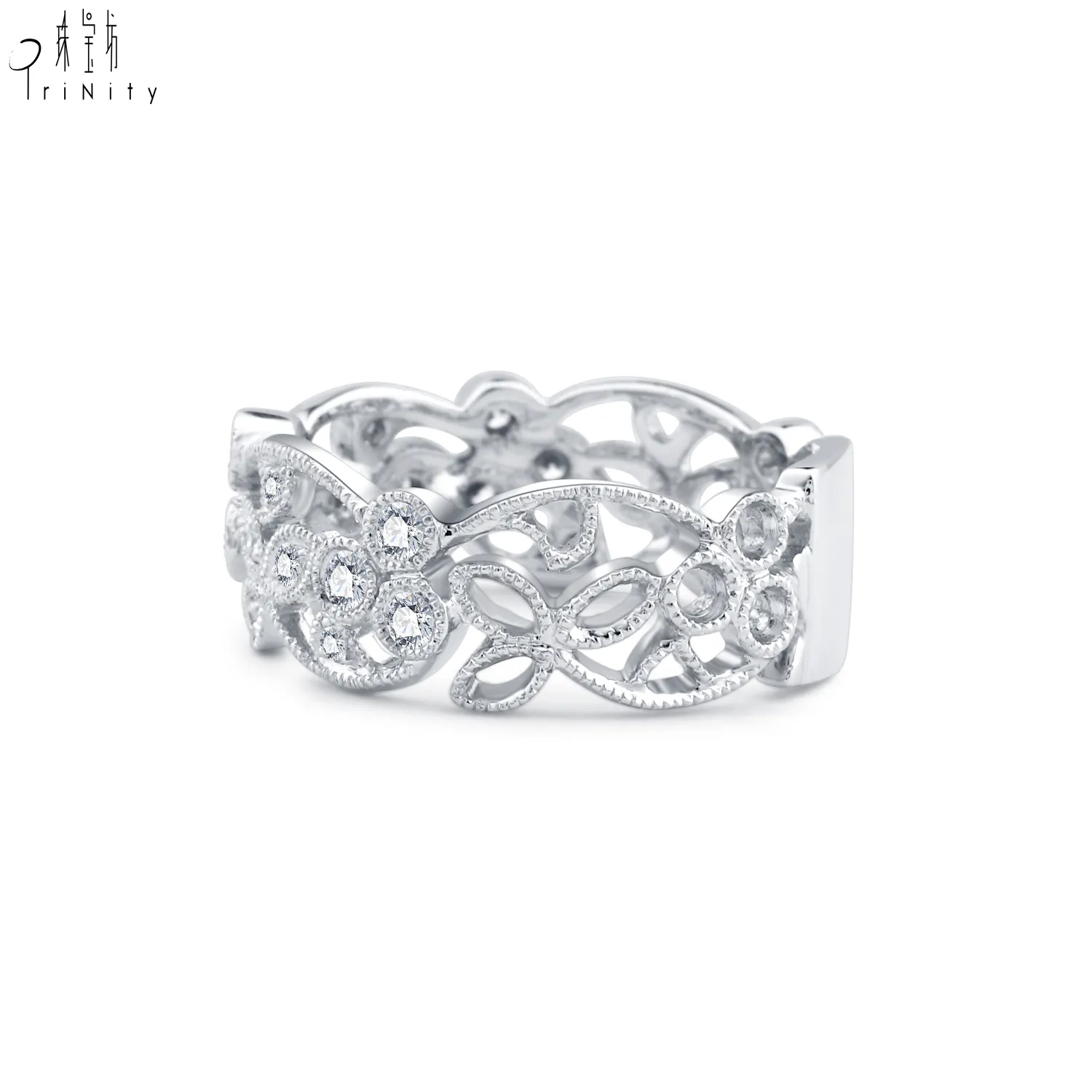 Vendita calda gioielli antichi Millegraining artigianato 18K oro bianco naturale diamanti anelli Vintage per le donne