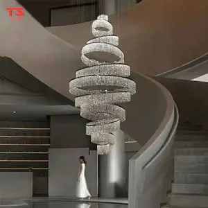 Estilo Moderno Decoração Interior Hotel Lobby Staircase Villa Long Staircase Luxo Cristal LED Anel Lustre De Luxo