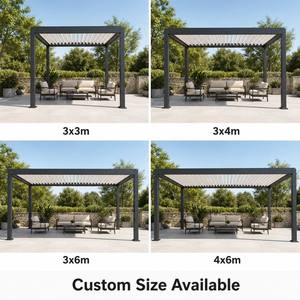 Pergola extérieure en aluminium avec toit à lames orientables, drainage imperméable, terrasse, jardin, <span class=keywords><strong>restaurant</strong></span>, sur mesure - Product Image 2