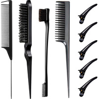 Brosse à cheveux noire et rose en gros, brosse à cheveux lisse, brosse à queue de rat pour le coiffage des bords et du dos, peigne pour lisser les cheveux