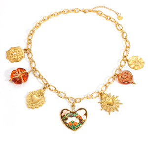 Collar con Colgante de Corazón Estilo Europeo Americano, Chapado en Oro de 18k, con Esmalte Colorido, Joyería para Fiestas - Product Image 5