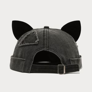 Gorra de béisbol vintage con orejas de zorro para mujer, estilo hip-hop, de tela lavada con costuras, gorro docker lindo - Product Image 5