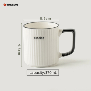 Tasse à latte en porcelaine rayée blanche et noire TRESUN, minimaliste, réutilisable, écologique, en céramique, avec poignée, forme cylindrique - Product Image 2