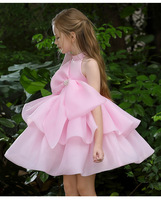 Robes pour filles 2026 – Nouvelle collection été : Robe de princesse rose avec grands nœuds et pompons pour fêtes