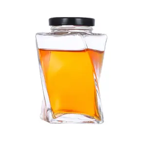 350ml Empty Glass honey Jars Container with Lid for food Pickle Fruit Preserves Jam or Jelly square honey jar ready stock