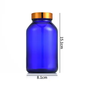 Botol kaca biru kobalt mulut lebar 75ml 100m 120ml 150ml 200ml untuk obat pil farmasi