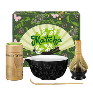 Japanese 4-Piece Ceramic Matcha <b>Tea</b> <b>Set</b> with Butterfly Design Bowl & PP Whisk for Traditional <b>Tea</b> Ceremony - Product Image 1