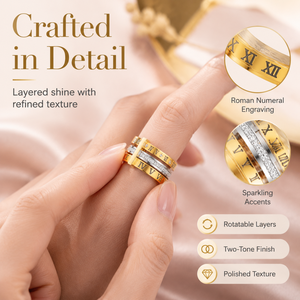 แหวนสแตนเลสสตีล 316L ชุบทอง 14K สีเงิน ประดับตัวเลขโรมันแบบเชื่อมต่อกัน ป้องกันการแพ้ ดีไซน์หลายวง ทันสมัยสำหรับผู้หญิง - Product Image 4