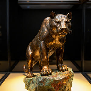 Statue de <span class=keywords><strong>cougar</strong></span> sur pierre, grandeur nature, en bronze coulé à la cire perdue, style antique religieux traditionnel, Feng Shui, pour l'extérieur - Product Image 2