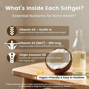 Gélules de vitamine D3 K2 OEM ODM avec huile de noix de coco pour l'absorption du calcium, la solidité osseuse et la santé immunitaire, complément 2 en 1 - Product Image 3
