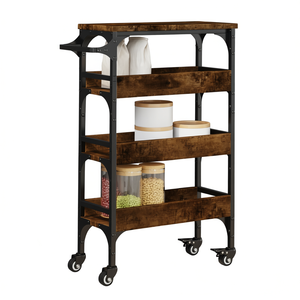 Chariot de cuisine en chêne fumé à 3 étagères avec roulettes, design moderne, chariot de cuisine en bois d'ingénierie brun - Product Image 1