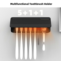 Support mural sans perçage 5+1+1 fentes pour brosses à dents, avec stérilisation, séchage par ventilateur et chauffage, modèle 2026 le plus vendu
