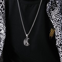 Collier pendentif loup celtique nordique, pendentif lune rétro loup solitaire creux, chaîne à maillons en acier inoxydable plaqué or, vente en gros