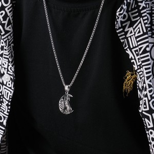Collana con Ciondolo Lupo Celtico Nordico, Pendente Retrò Luna e Lupo <span class=keywords><strong>Solitario</strong></span>, Acciaio Inossidabile Placcato Oro, Catena a Maglie, Vendita all'Ingrosso - Product Image 6