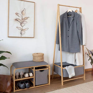 Tự nhiên <span class=keywords><strong>grey</strong></span> tre Giày giá băng ghế dự bị 2 Tier với chỗ ngồi cho lối vào - Product Image 2